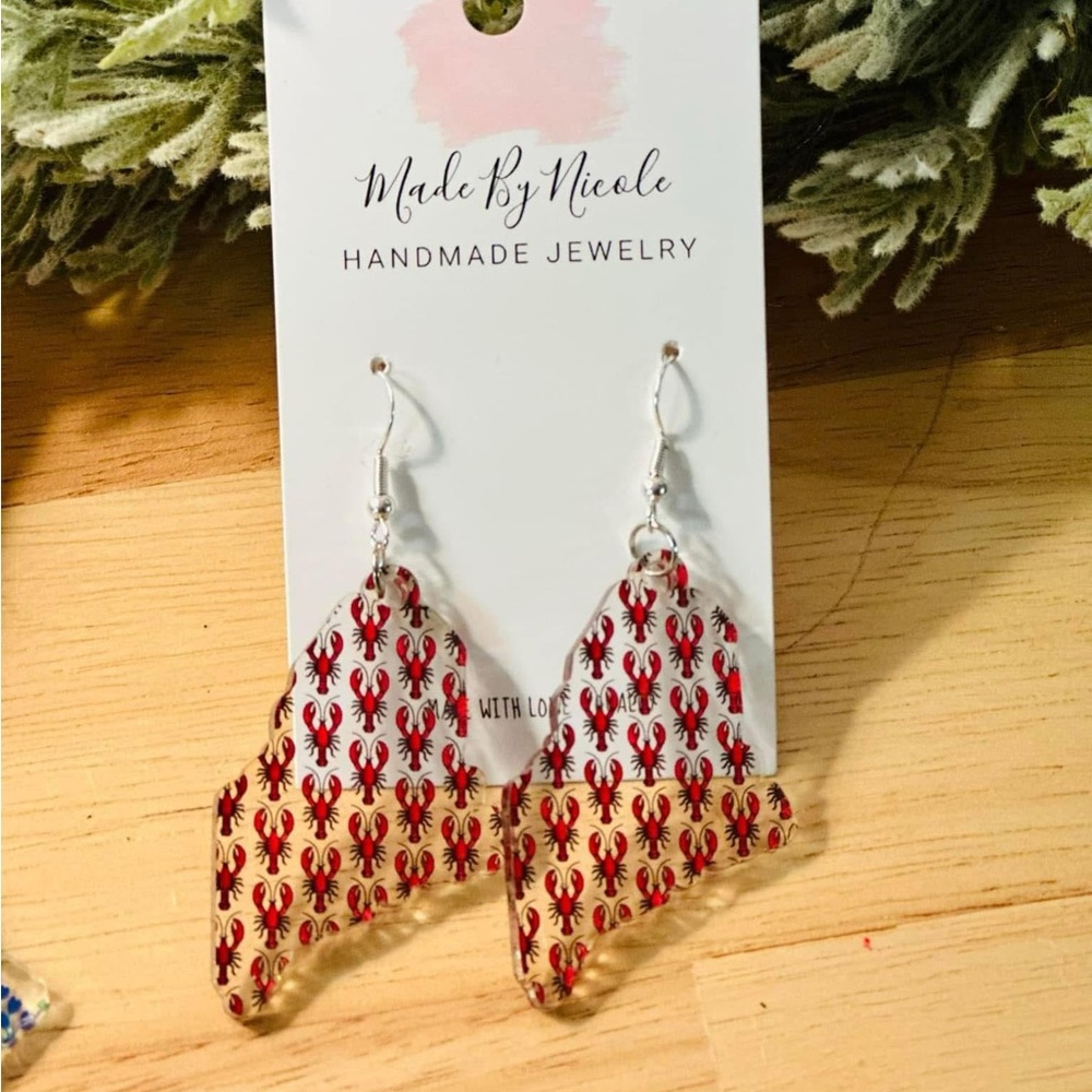 Hand Crafted Red Lobster Earrings - Maine